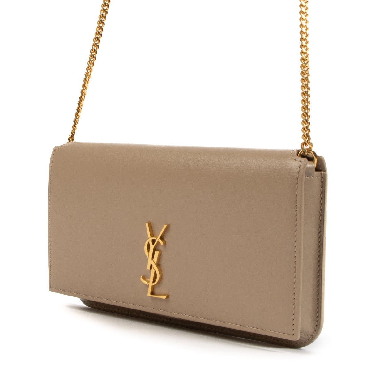 Shop safe online Yves Saint Laurent Dark Beige Leather Cassandre Phone Holder . koop veilig online tegen de beste prijs.