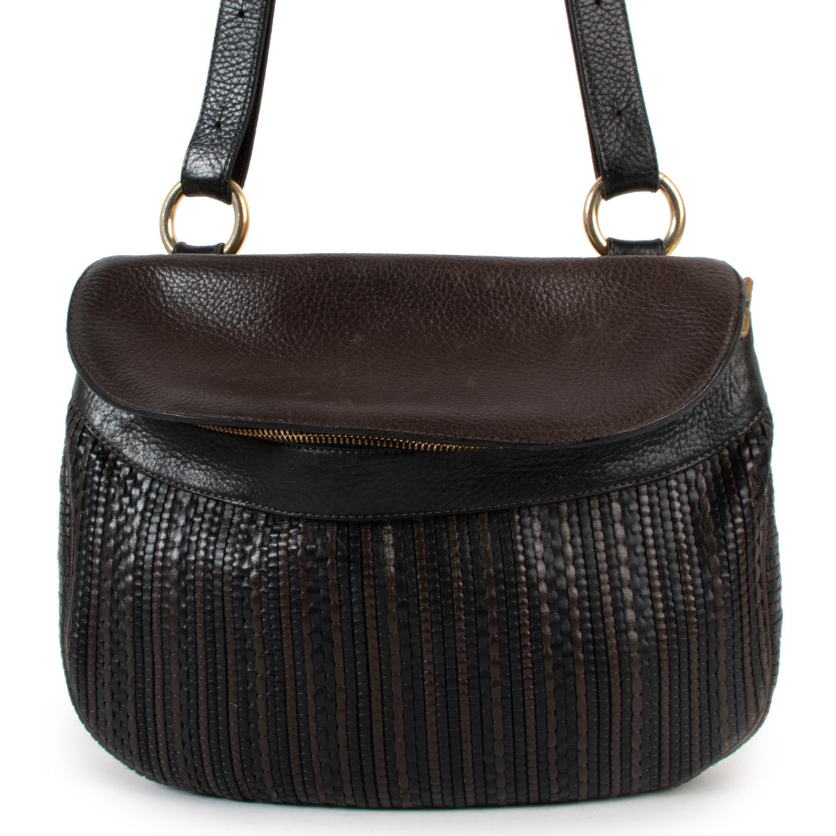 Delvaux Café Toile de Cuir Vintage Shoulder Bag