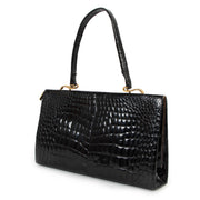 Delvaux 1960s Black Shiny Crocodile Top Handle Bag