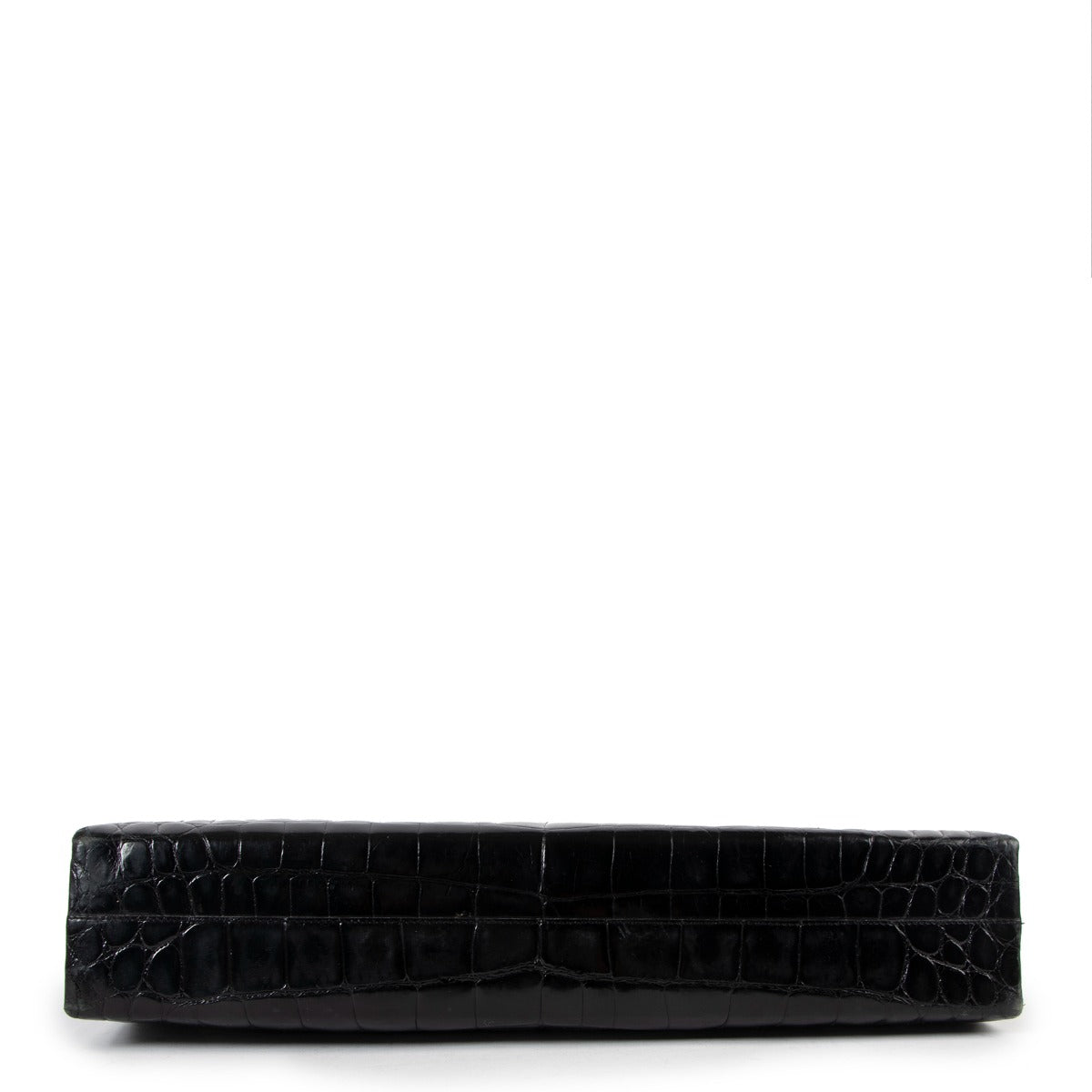 Delvaux 1960s Black Shiny Crocodile Top Handle Bag