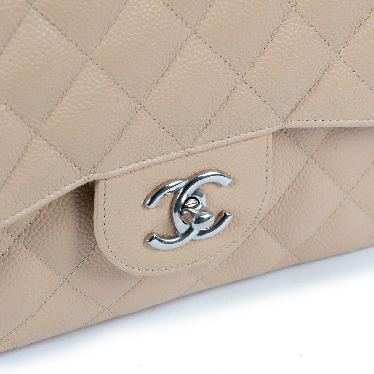 Chanel Beige Caviar Leather Jumbo Classic Flap Bag
