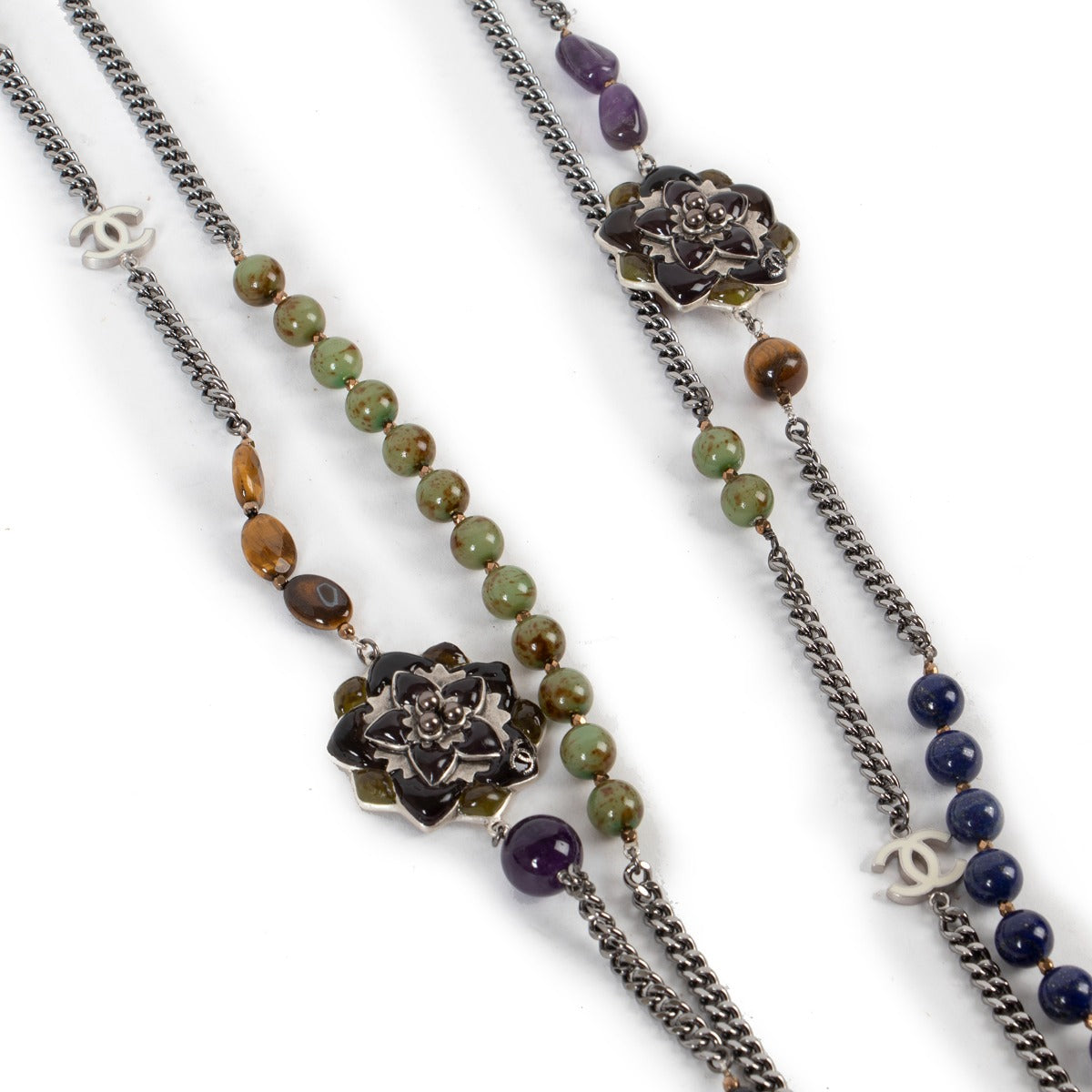 Chanel Fall 2014 Multicolor Bead Interlocking CC Flower Necklace