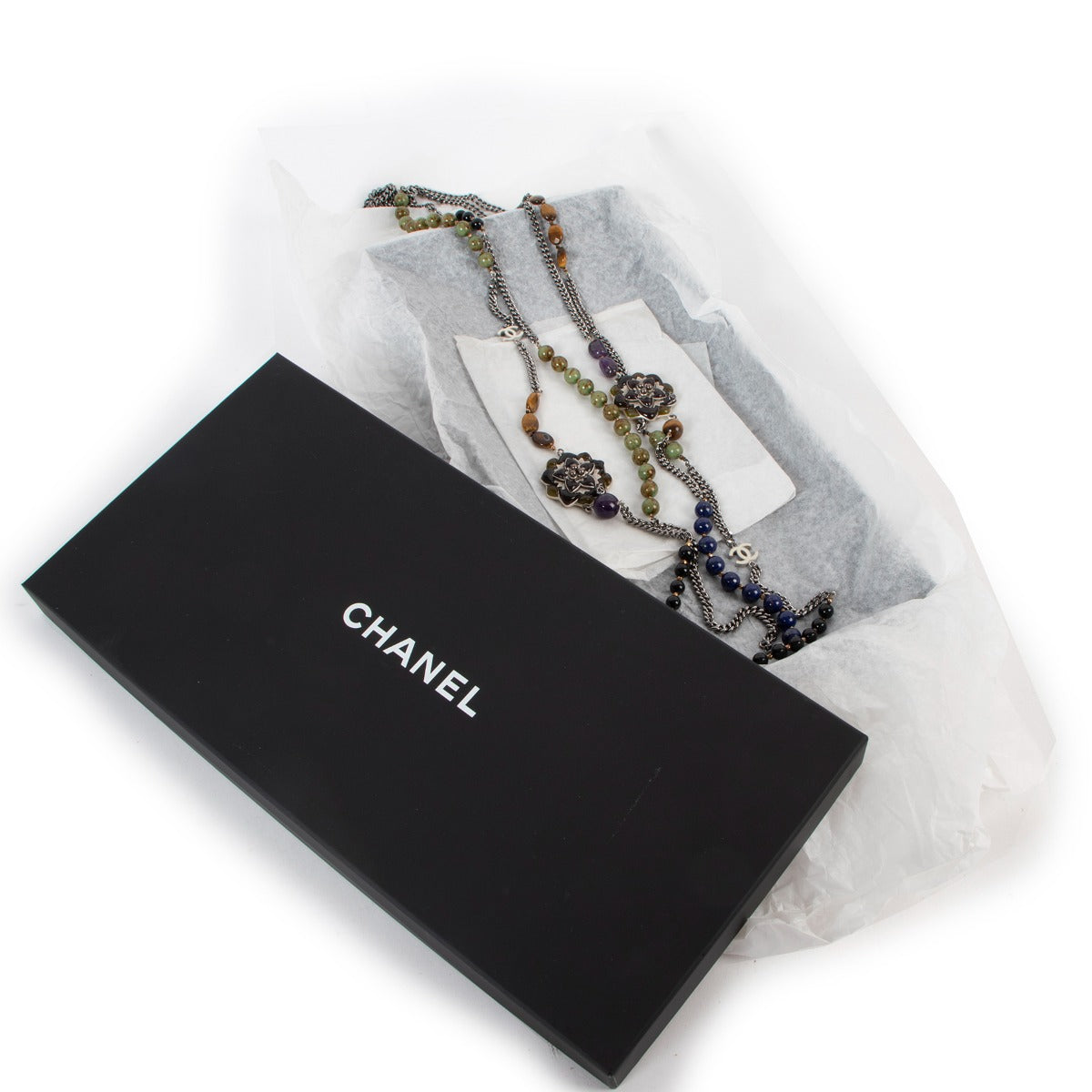 Chanel Fall 2014 Multicolor Bead Interlocking CC Flower Necklace
