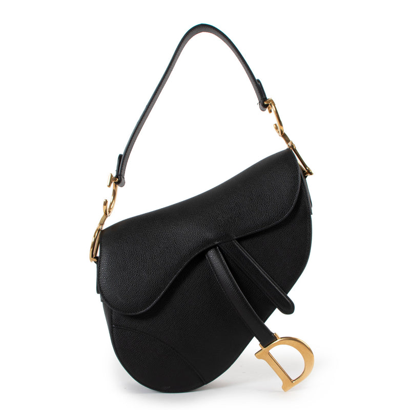 Christian Dior Zwart Leren Zadeltas + Zwart-Wit Gestreepte Geborduurde Band