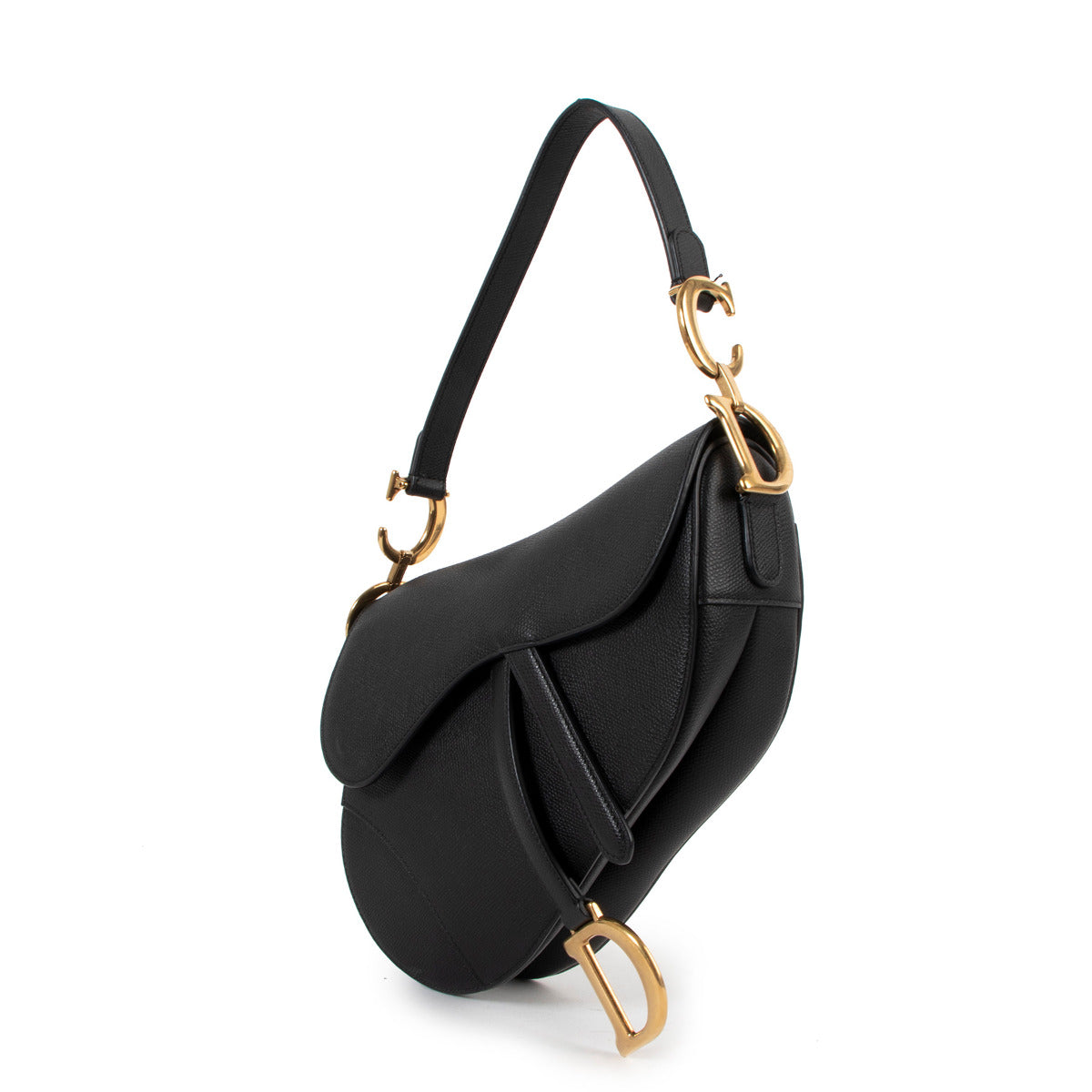 Christian Dior Zwart Leren Zadeltas + Zwart-Wit Gestreepte Geborduurde Band