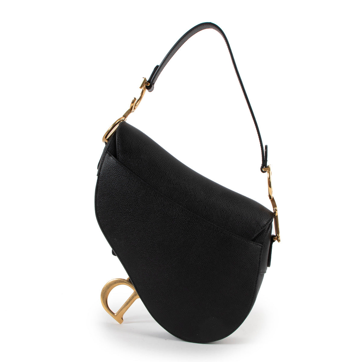 Christian Dior Zwart Leren Zadeltas + Zwart-Wit Gestreepte Geborduurde Band