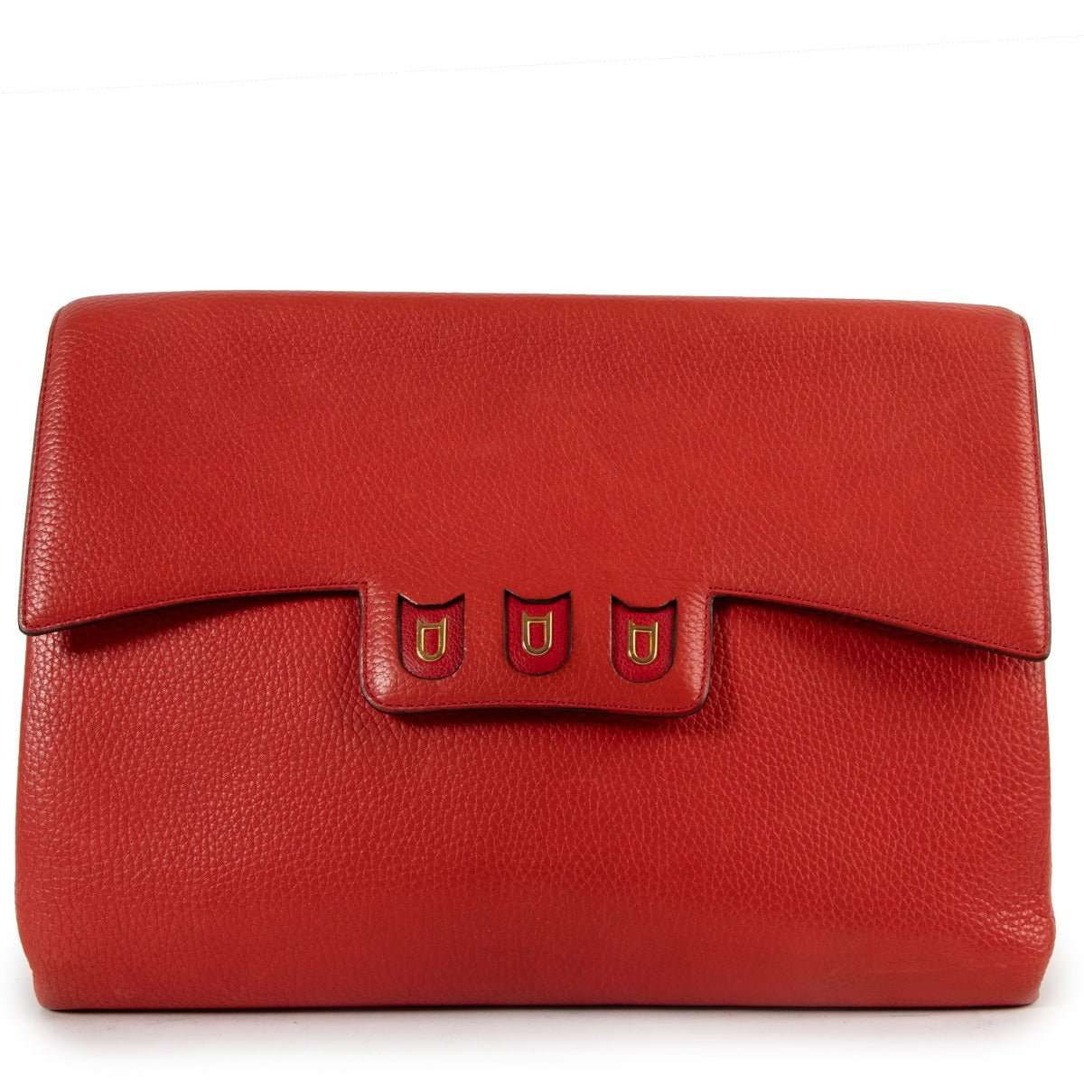 Delvaux Large Red Leather Clutch