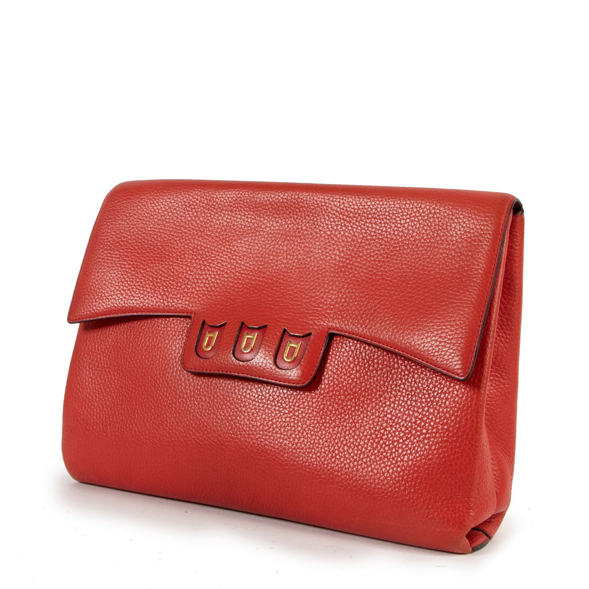 Delvaux Large Red Leather Clutch