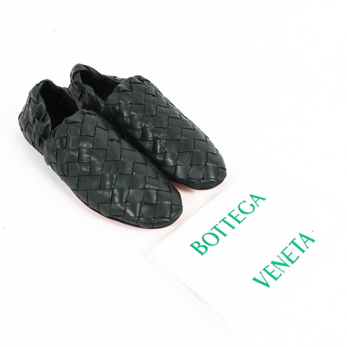 Bottega Veneta Inkwell Green Intrecciato Slipper Flats - Size 40