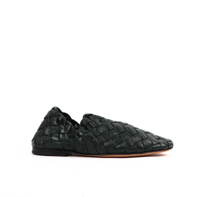 Bottega Veneta Inkwell Green Intrecciato Slipper Flats - Size 40