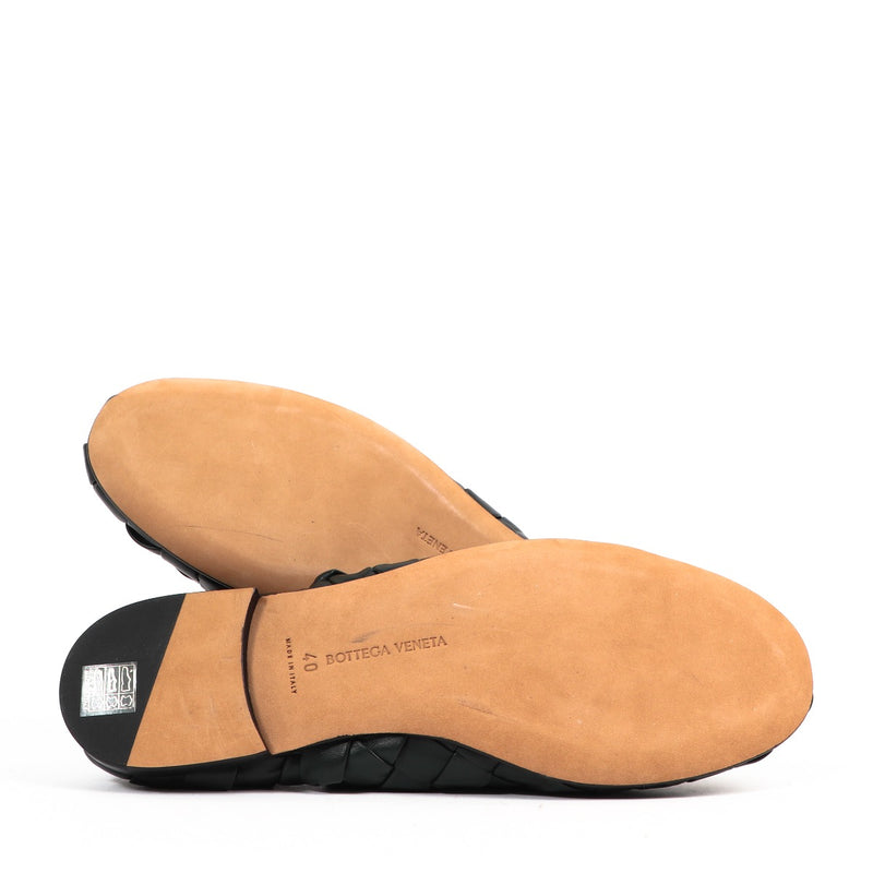 Bottega Veneta Inktgroene Intrecciato Slipper Flats - Maat 40