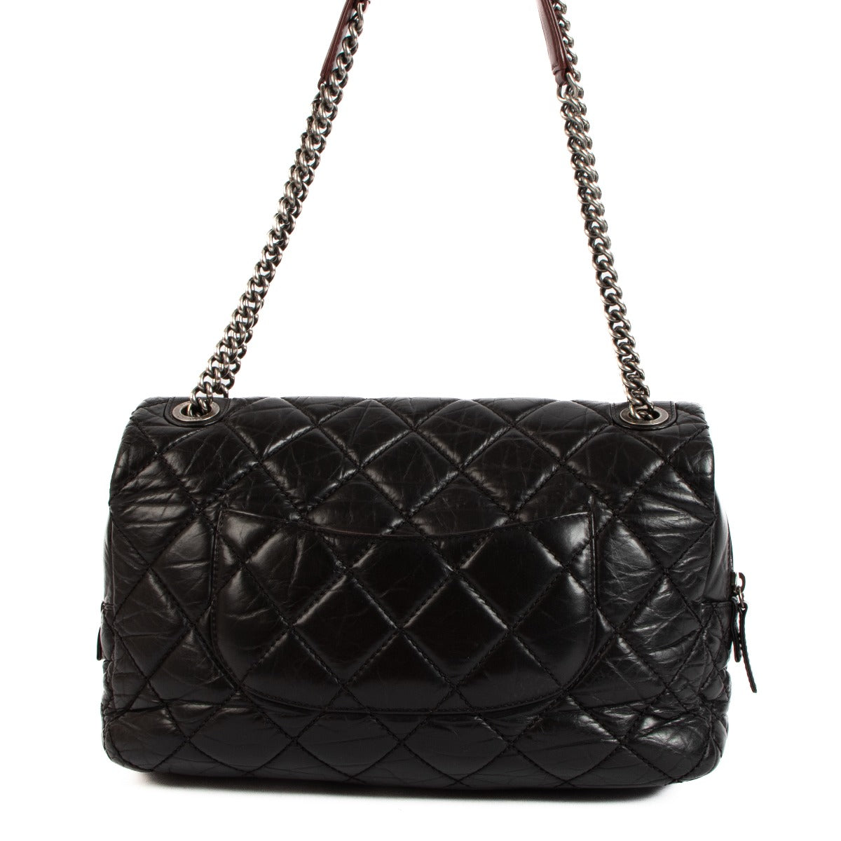 Sac à rabat classique bicolore noir Chanel