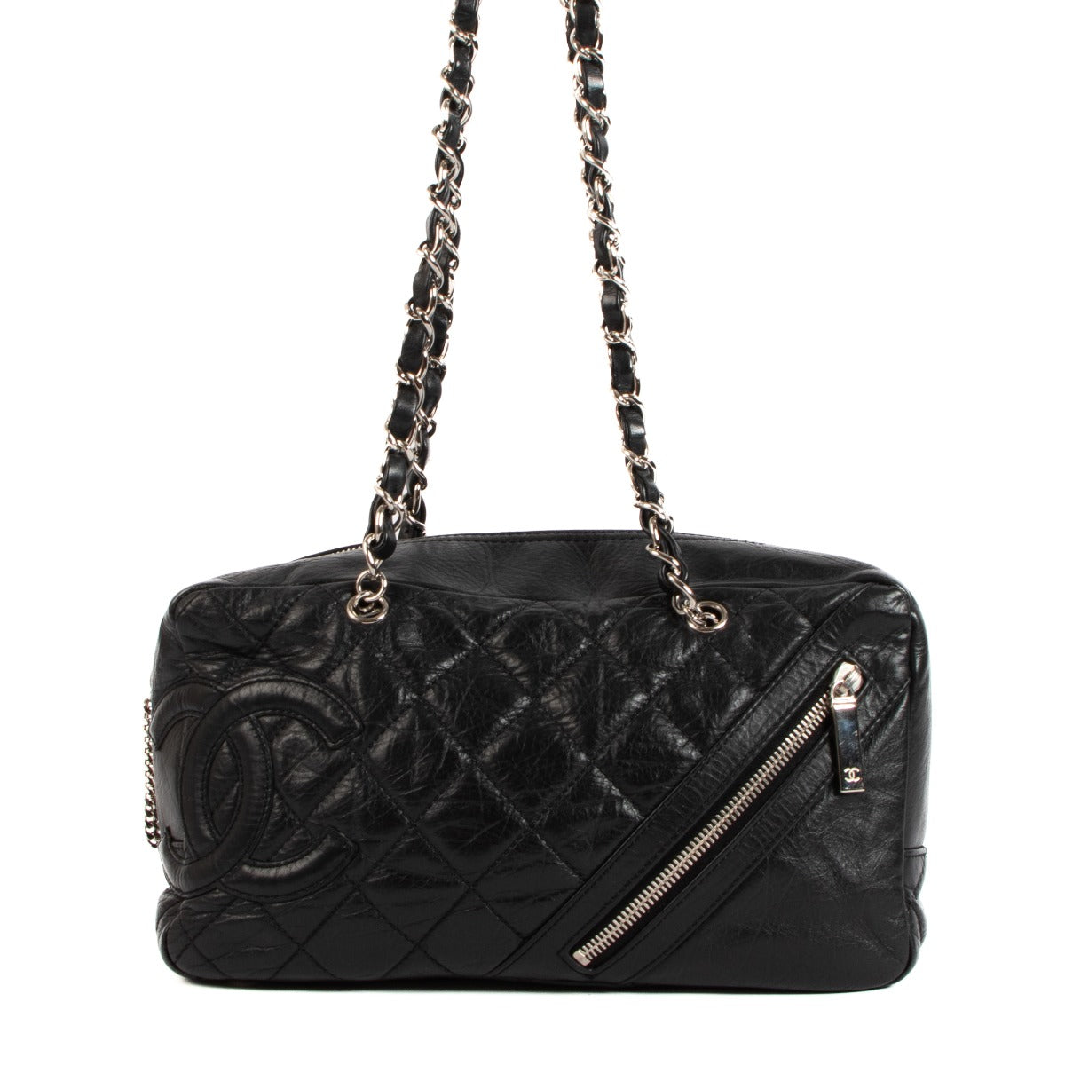 Chanel Black Aged Calfskin Club Bowler Bag