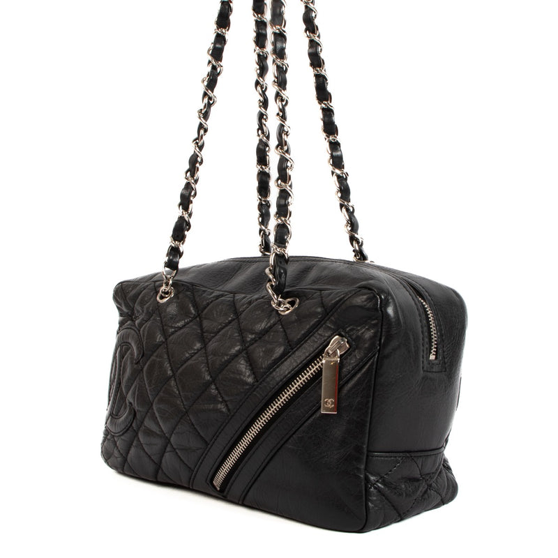 Chanel Black Aged Calfskin Club Bowler Bag