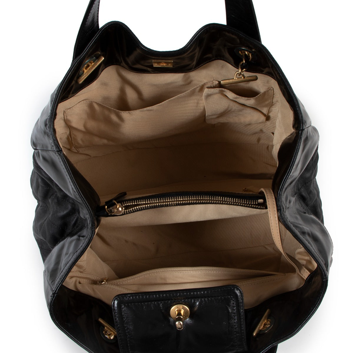 Sac à rabat classique bicolore noir Chanel