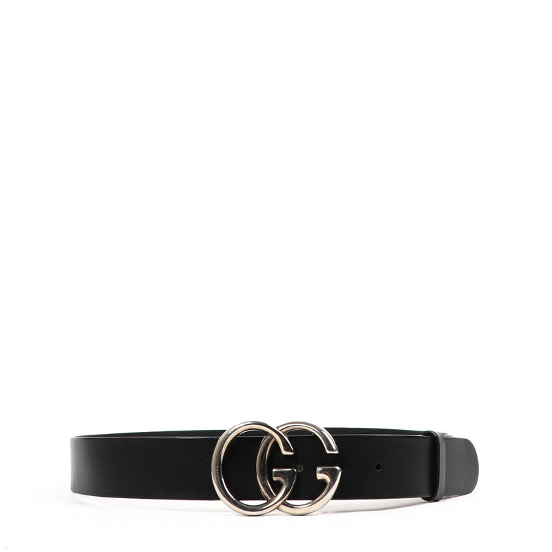 Gucci Double G Black Leather Belt - Size 90