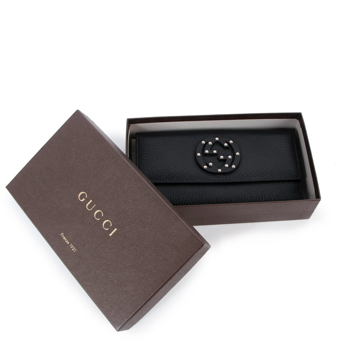 Gucci Black GG Stud Soho Continental Long Wallet