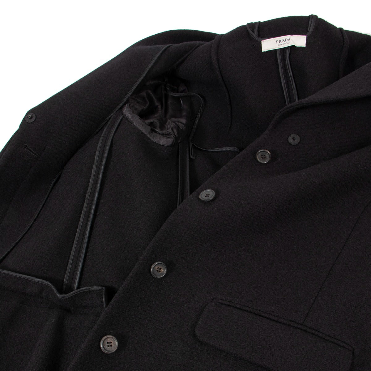 Prada Zwarte Wollen Jas Met Capuchon - Maat IT40
