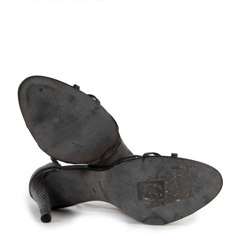 Balenciaga Zwarte Sandalen met Hagedissenreliëf en Bandjes - Maat 40
