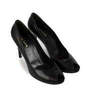 Prada Black Leather Open Toe Pumps