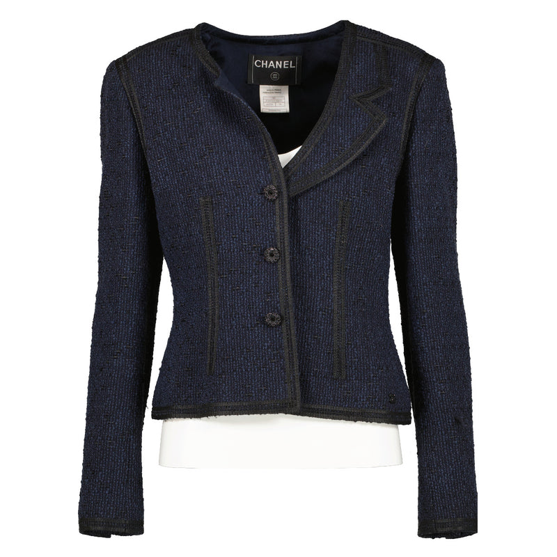 Chanel Black and Blue Boucle Blazer - FR38