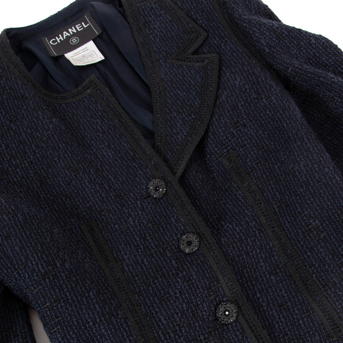 Veste Chanel Croisière 2002 en tweed croisée à col asymétrique - Taille FR38