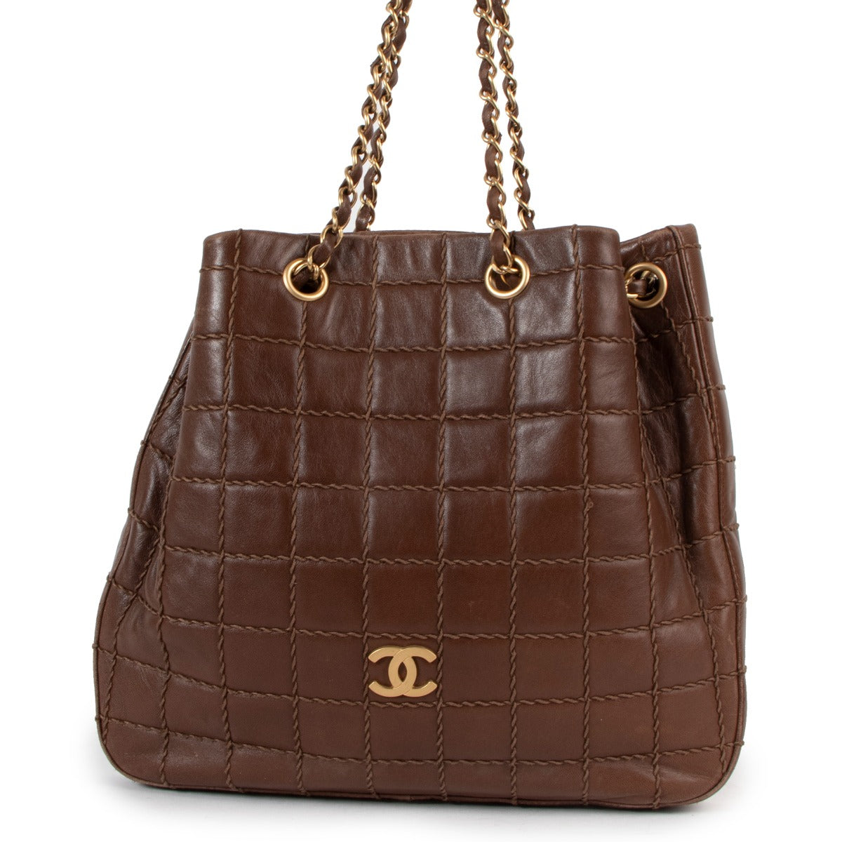 Chanel Vintage Brown Calfskin Wild Stitch Small Tote Bag
