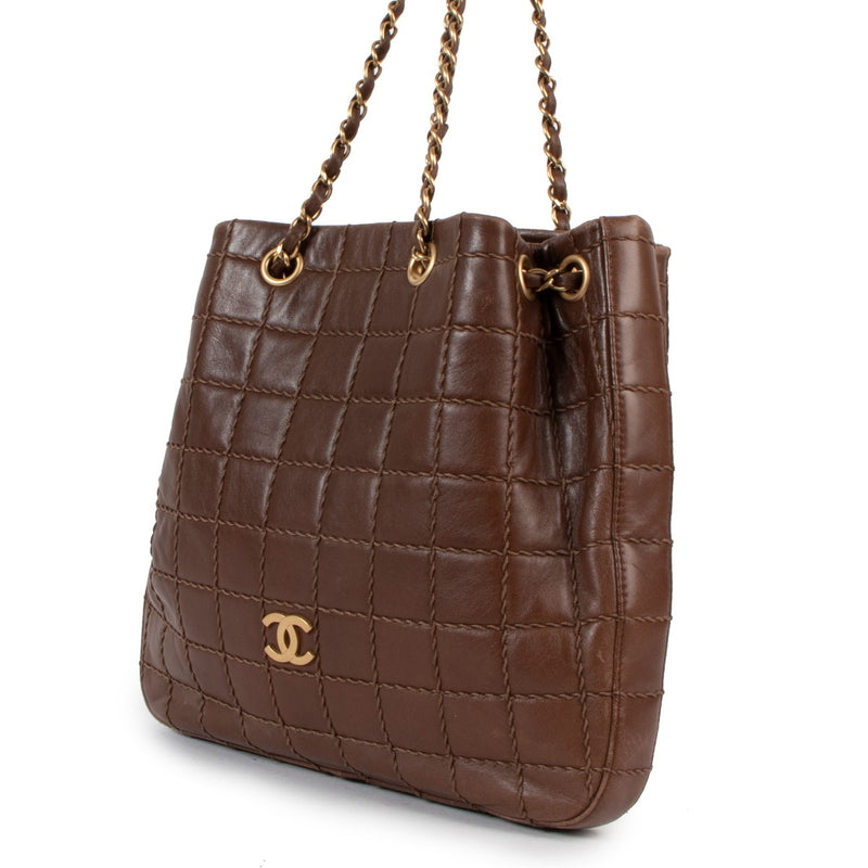 Chanel Vintage Brown Calfskin Wild Stitch Small Tote Bag
