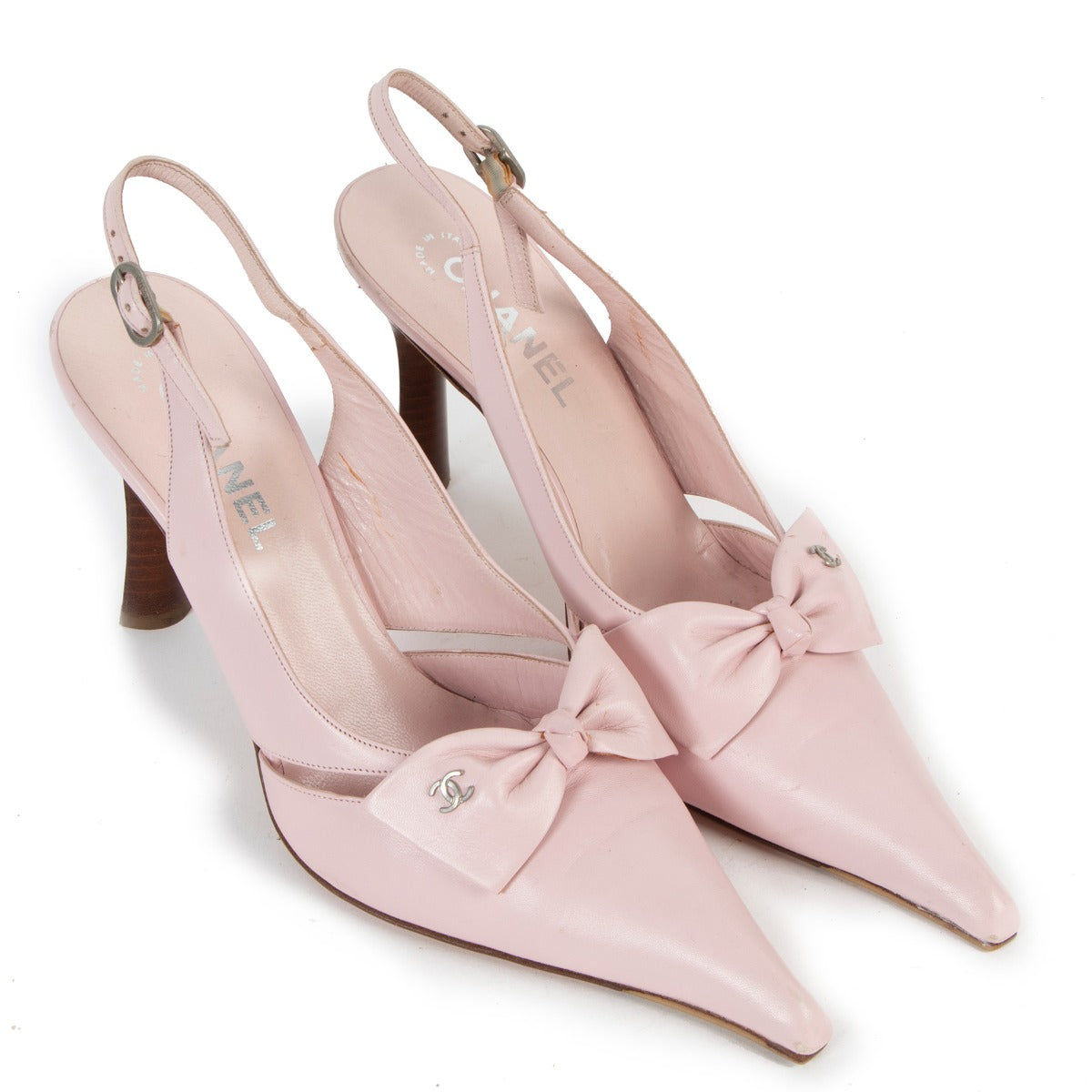 Chanel Pink CC Bow Leather Slingback Pumps