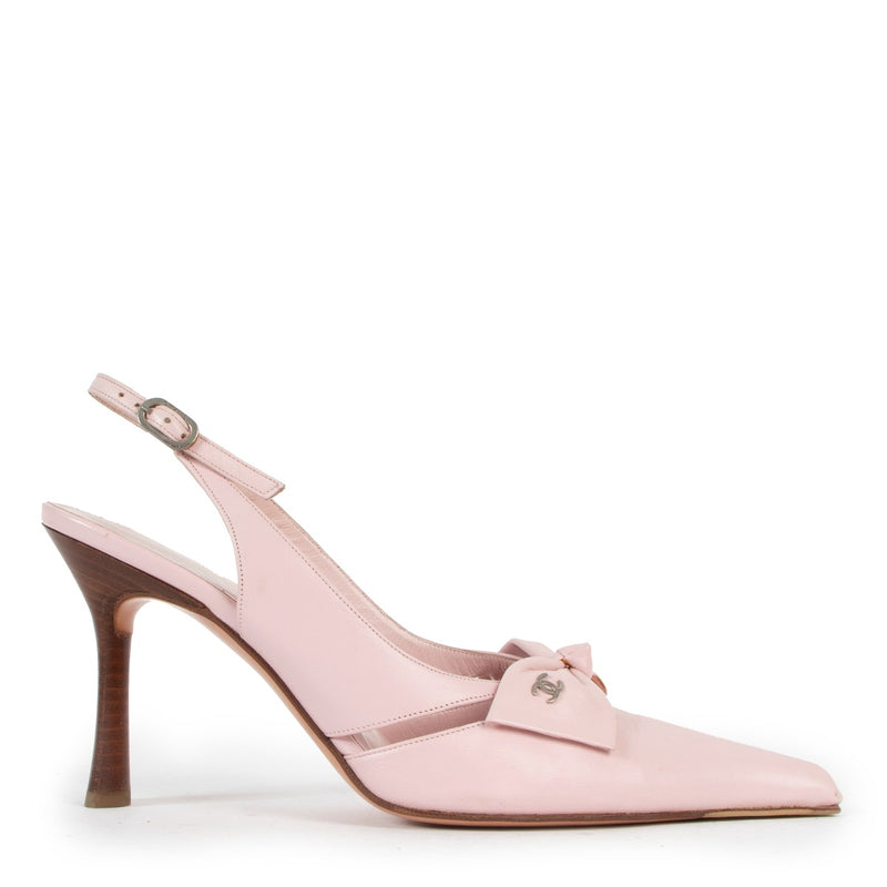 Chanel Pink CC Bow Leather Slingback Pumps