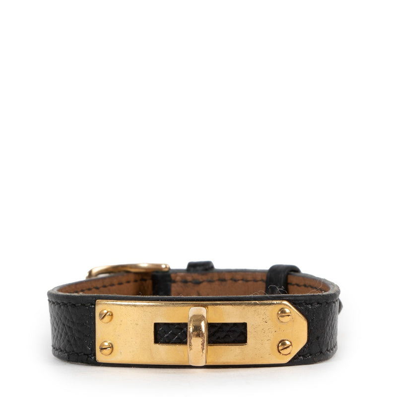 Hermès Black Courchevel Kelly Bracelet GHW
