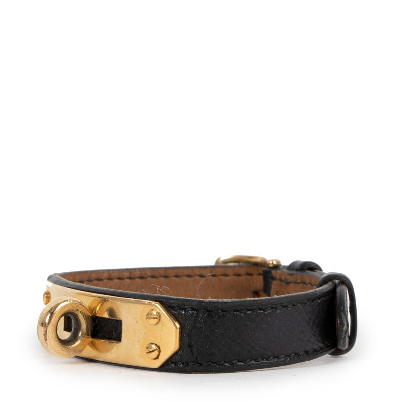 Hermès Black Courchevel Kelly Bracelet GHW