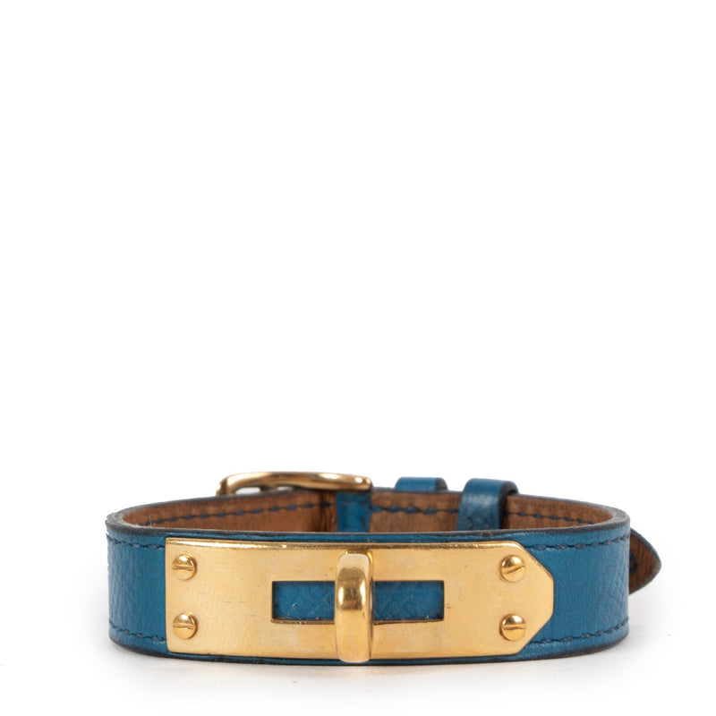 Hermès Bleu Pétrole Courchevel Kelly Bracelet GHW