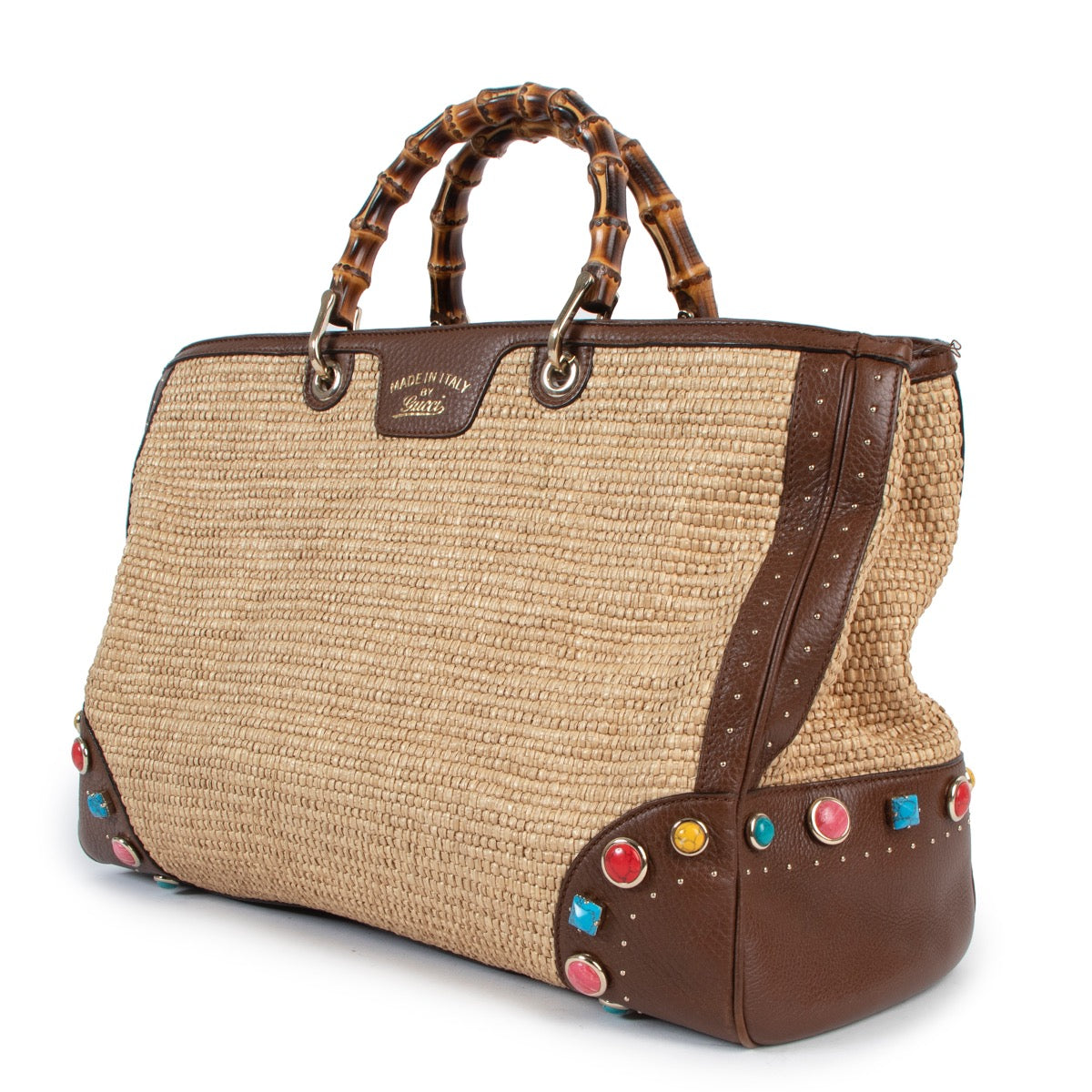 Shop safe online at Labellov in Antwerp this 100% authentic second hand Gucci Raffia Bamboo Top Handle Shopper