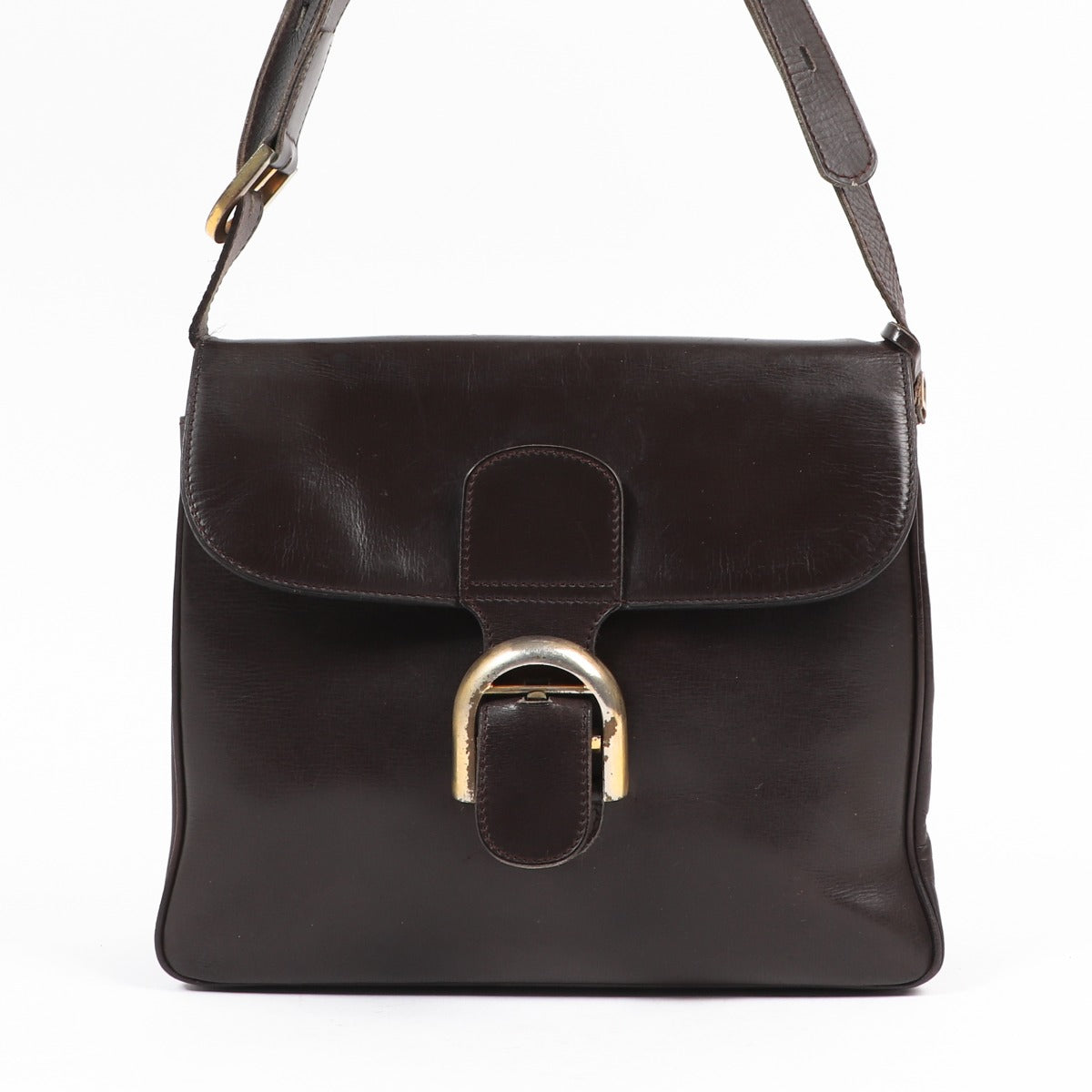 Buy an authentic second-hand Delvaux Brown Brillant Baudrier Crossbody in preloved condition at Labellov in Antwerp.