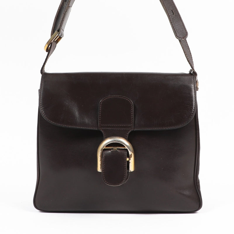 Buy an authentic second-hand Delvaux Brown Brillant Baudrier Crossbody in preloved condition at Labellov in Antwerp.