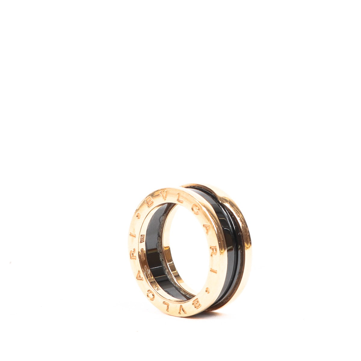 Buy an authentic second-hand Bvlgari Rose Black Gold Ceramic B.Zero 1 2 Band Ring Size - 7 in very good condition at Labellov in Antwerp.