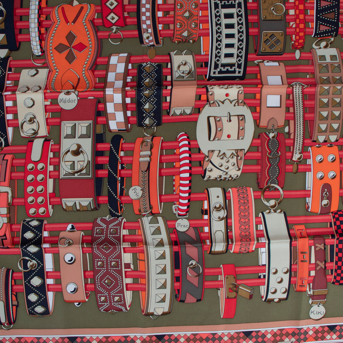 Hermès Green and Red Collier du Chain Scarf