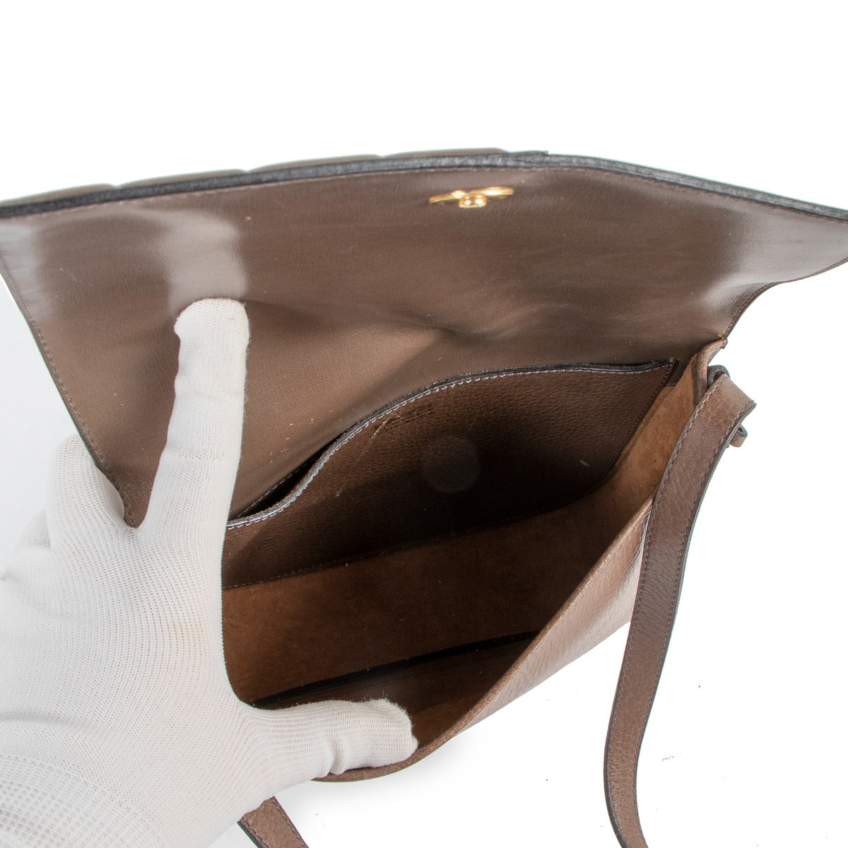 Sac bandoulière vintage en cuir taupe Delvaux