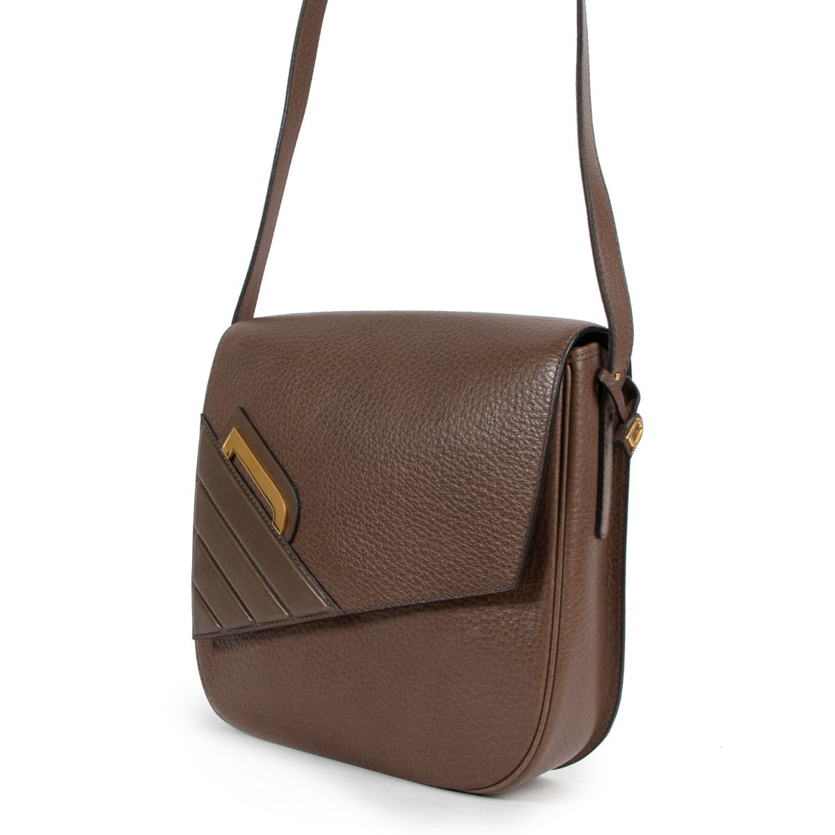Sac bandoulière vintage en cuir taupe Delvaux