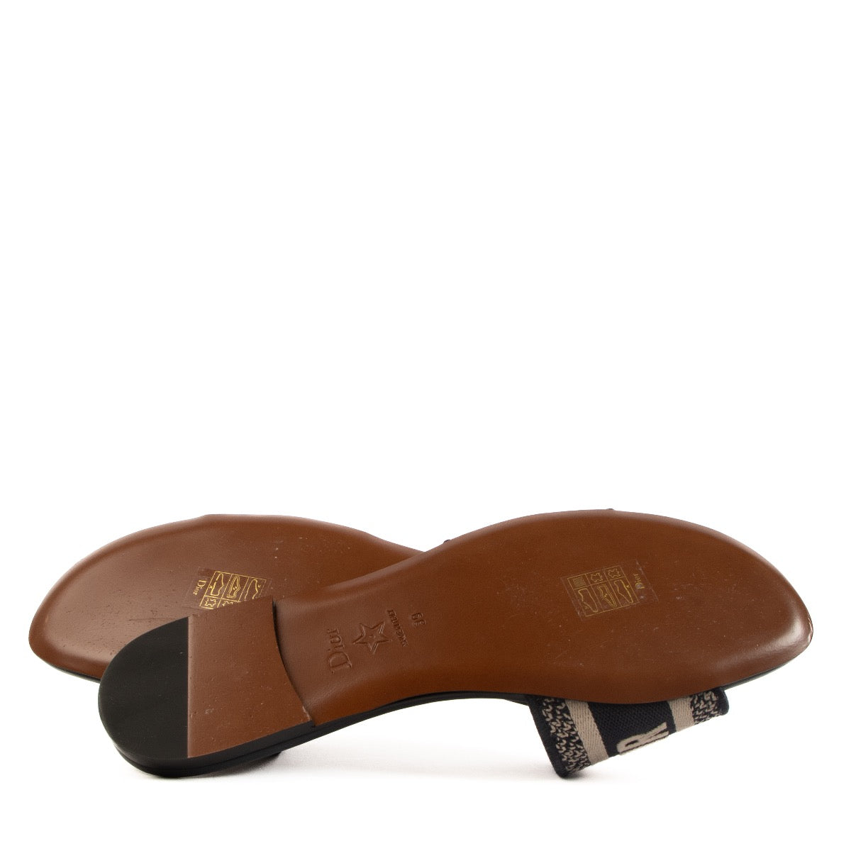 Shop safe online at Labellov in Antwerp, Brussels and Knokke these 100% authentic second hand Christian Dior Blue Embroidered Dway Sandals - size 39