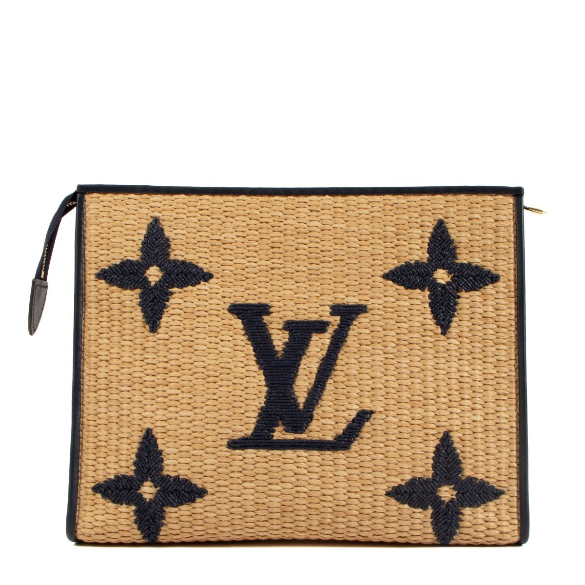Shop safe online at Labellov in Antwerp, Brussels and Knokke this 100% authentic second hand Louis Vuitton Raffia Blue Poche toilette 26 Clutch