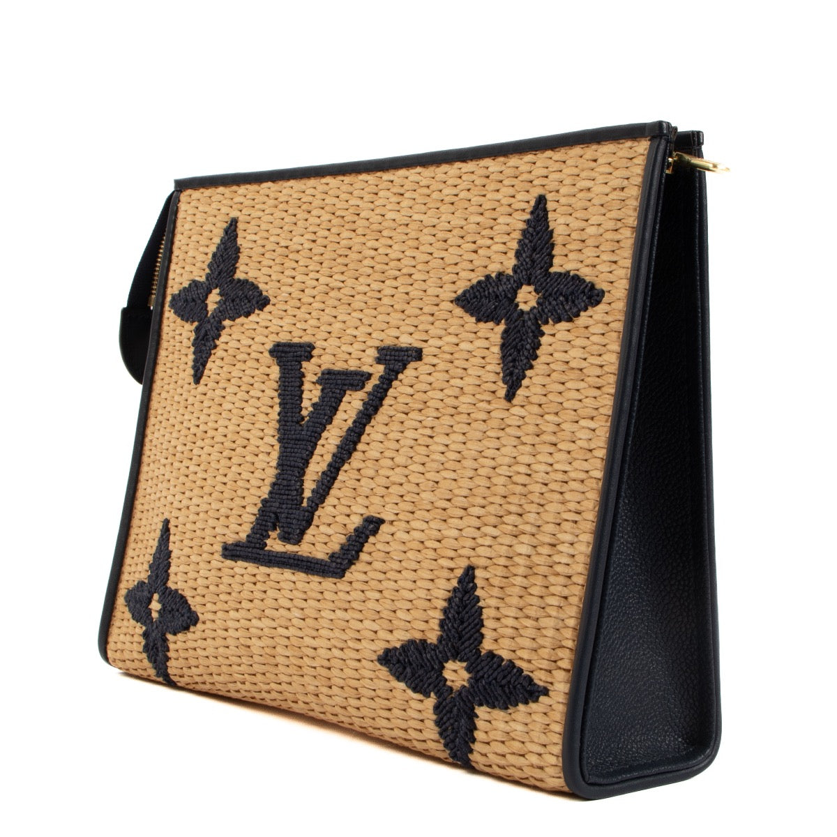 Shop safe online at Labellov in Antwerp, Brussels and Knokke this 100% authentic second hand Louis Vuitton Raffia Blue Poche toilette 26 Clutch