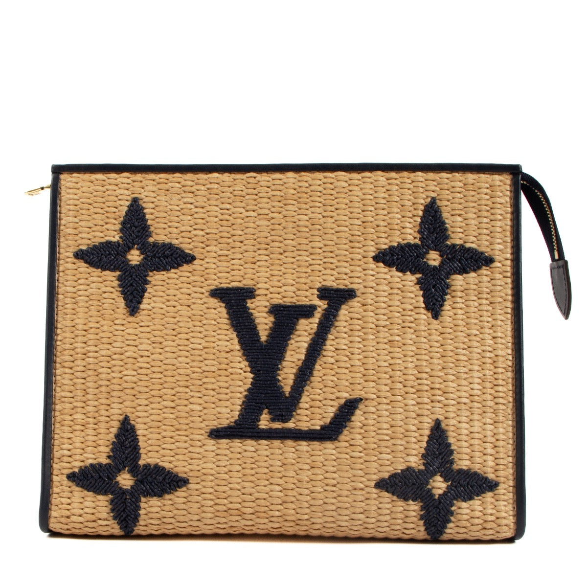Shop safe online at Labellov in Antwerp, Brussels and Knokke this 100% authentic second hand Louis Vuitton Raffia Blue Poche toilette 26 Clutch