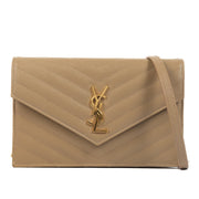 Shop safe online at Labellov in Antwerp, Brussels and Knokke this 100% authentic second hand Saint Laurent Dark Beige Cassandre Matelassé Envelope Chain Wallet Crossbody