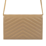 Shop safe online at Labellov in Antwerp, Brussels and Knokke this 100% authentic second hand Saint Laurent Dark Beige Cassandre Matelassé Envelope Chain Wallet Crossbody
