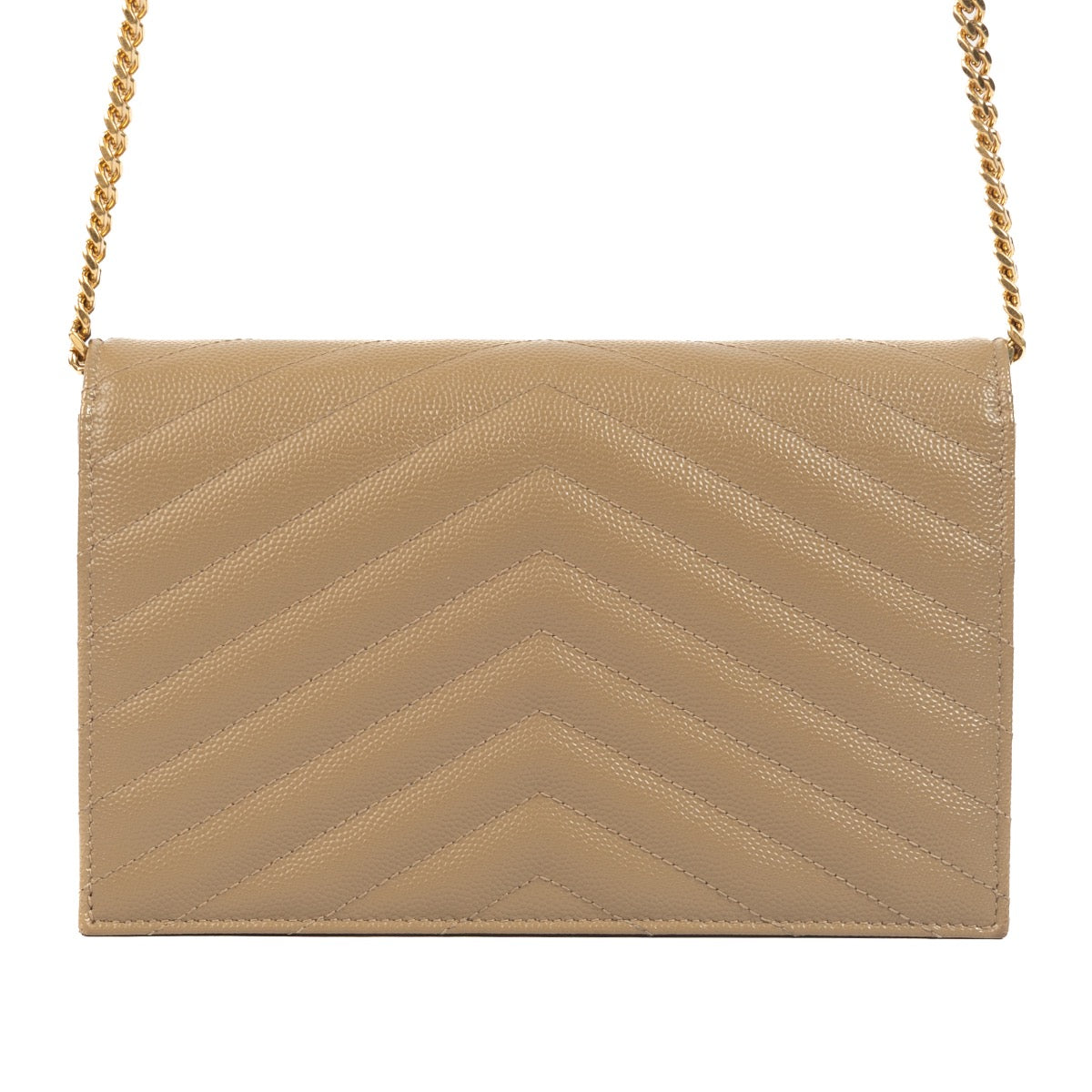 Shop safe online at Labellov in Antwerp, Brussels and Knokke this 100% authentic second hand Saint Laurent Dark Beige Cassandre Matelassé Envelope Chain Wallet Crossbody