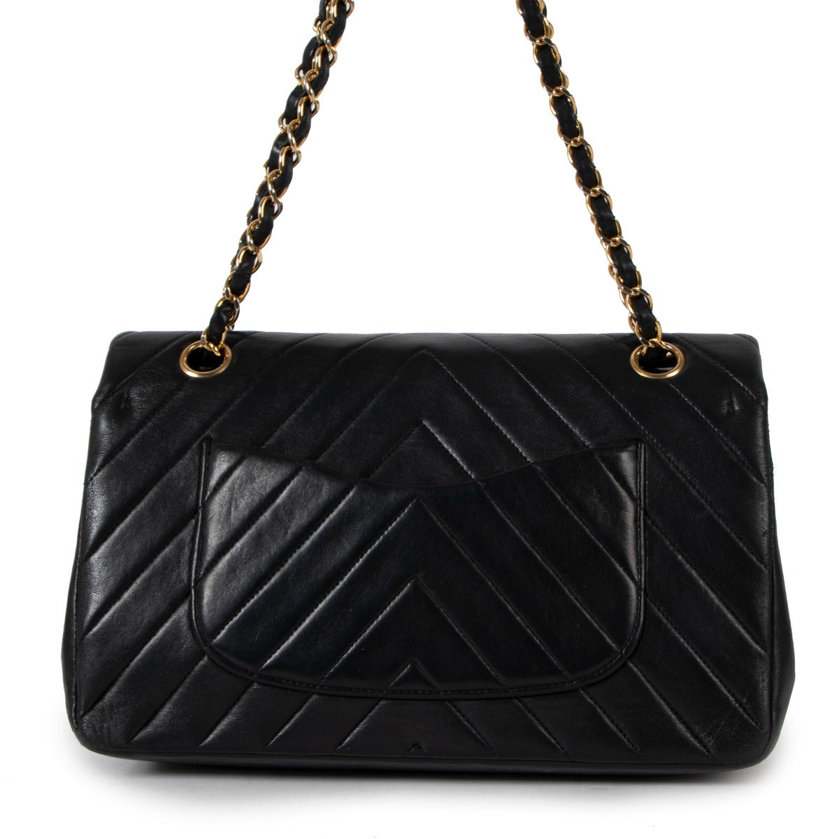 Chanel Vintage Black Chevron Calfskin Medium Classic Flap Bag