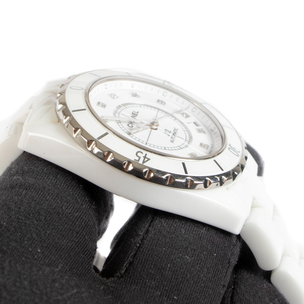 Authentic Second hand Chanel White Ceramic J12 Diamonds 33mm Watch on www.labellov.com