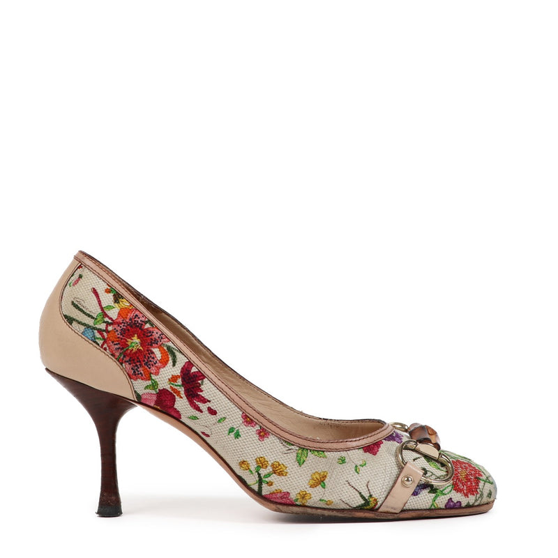 Gucci Multicolor Canvas Floral Heels